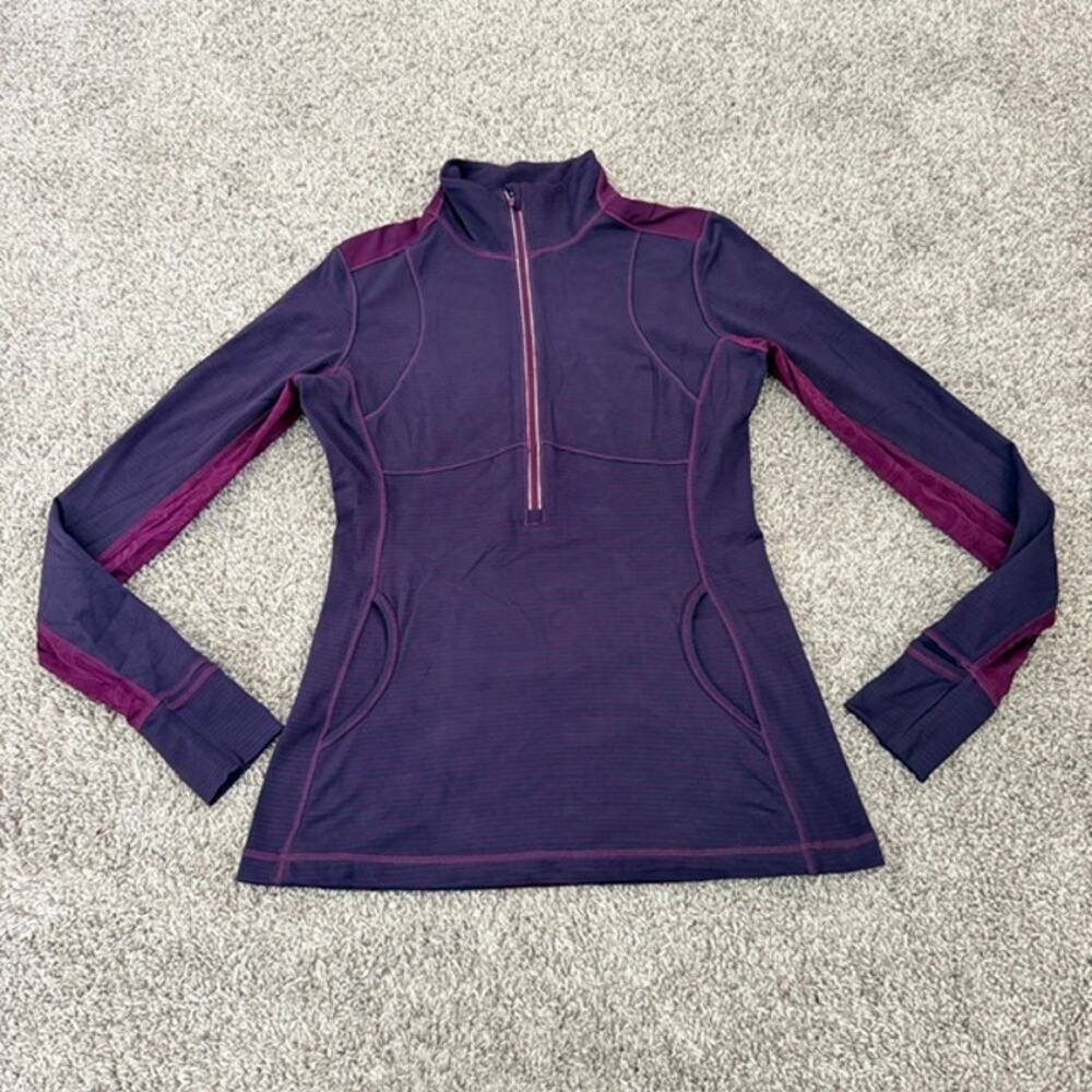 Lululemon Star Runner Pullover Hyper Stripe Plum/Plum Women 10 Half Zip Stretch